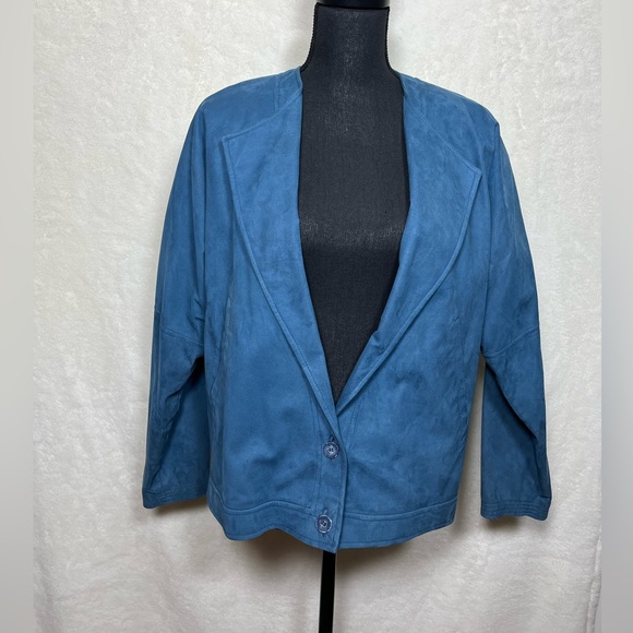 Vintage Samuel Robert by Peter Hatsi Androu Blue ultra suede blazer Size 6 - Picture 1 of 9